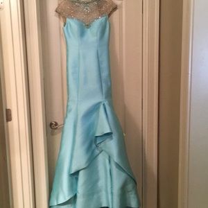 Light blue long formal with trumpet skirt.